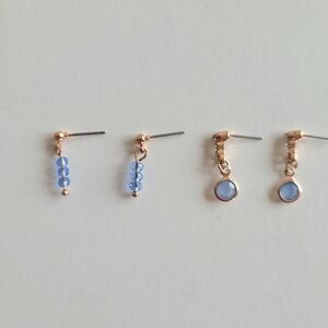 Rose Gold Blue Beaded Earrings Set